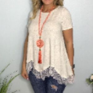 Entro Cream Top with Lace Trim Flowy Swing Top